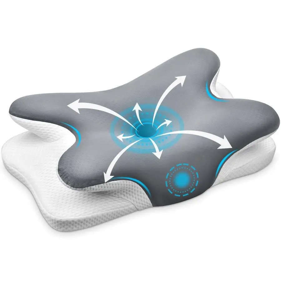 

Neck Pillow, Ergonomic Memory Foam Pillows for Neck Pain Relief with Breathable Pillowcase, Adjustable Contour Neck Support Pill