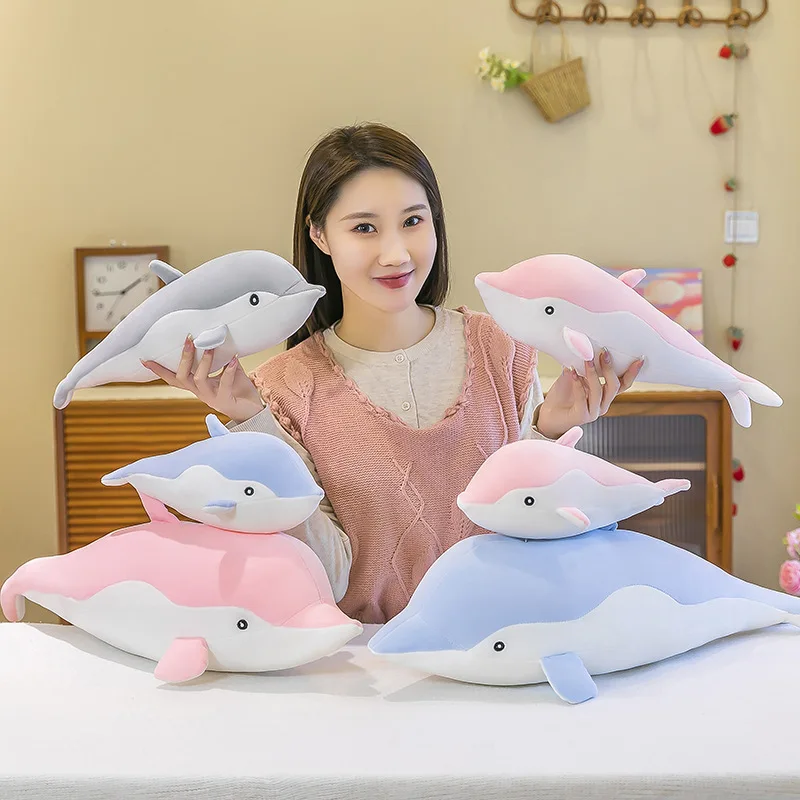 35-130CM Big Size Kawaii Dolphin Plush Toys Lovely Stuffed Soft Animal Pillow Dolls for Bys Girls Sleeping Cushion Gift