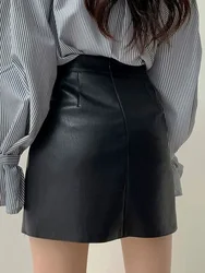 High-waisted Slimming Mini Dress For Women Autumn Winter 2023 New Style Black A- line Bodycon Skirt Anti-exposure Leather Skirt