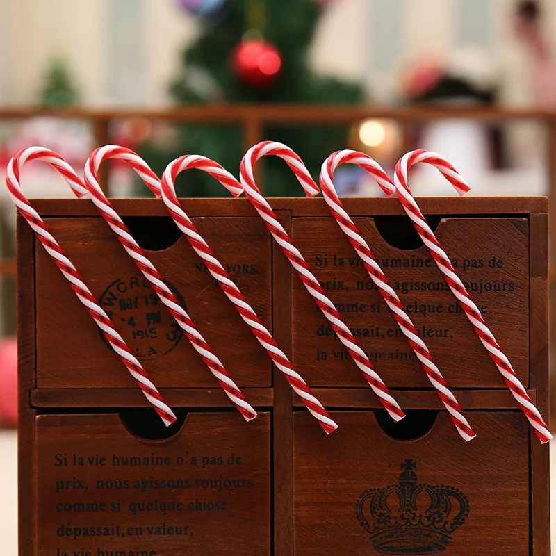 Fotografia 6: (6 peças) decoração de árvore de natal de plástico com desenho de cana em cores pastéis decorativas de ano novo para festas e feriados