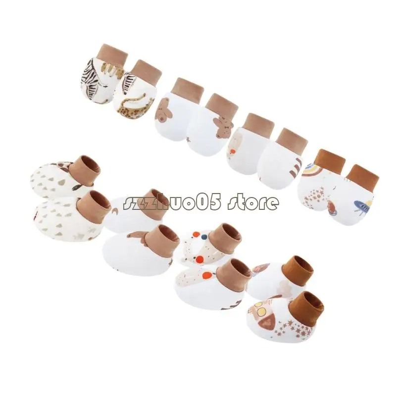 M3GE 4 مجموعة قفازات قطنية للأطفال مقاومة للخدش مع جوارب للرضع الأولاد والبنات