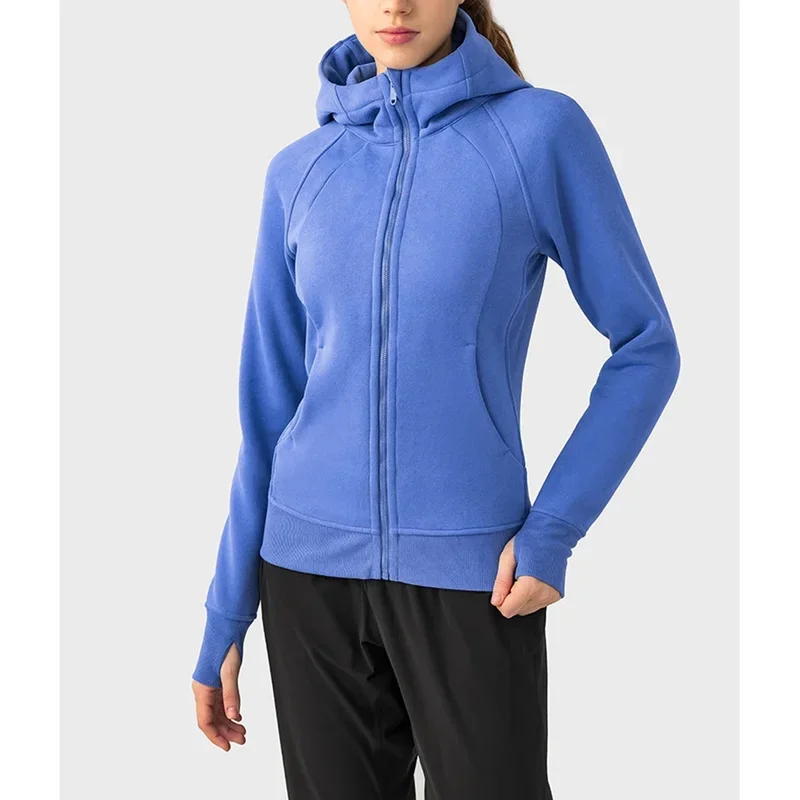 Autumn Winter new slim fit top hooded sweatshirt slimming sports yoga shirts outdoor zipper coat cardigan