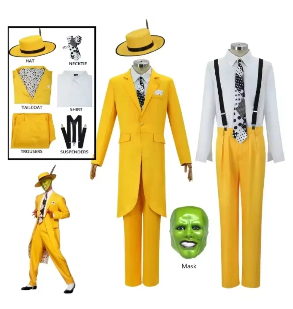 

Halloween Jim Carry Costume Mask Yellow Long Suit Cosplay Halloween Costume