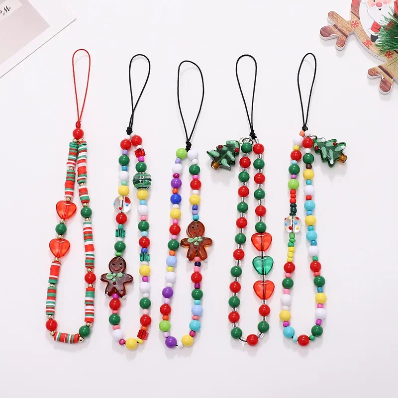 Colgante de Navidad con correa para teléfono, lindo colgante Kawaii para iPhone 11, 12, 13, Cámara, cuenta roja, funda con cadena personalizada, 2024