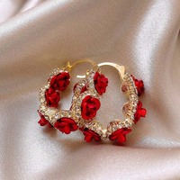 Vintage Red Rose Flower Hoop Earrings For Women Exquisite Elegant Zircon Circle Earrings Jewelry Wedding Party Premium Gifts