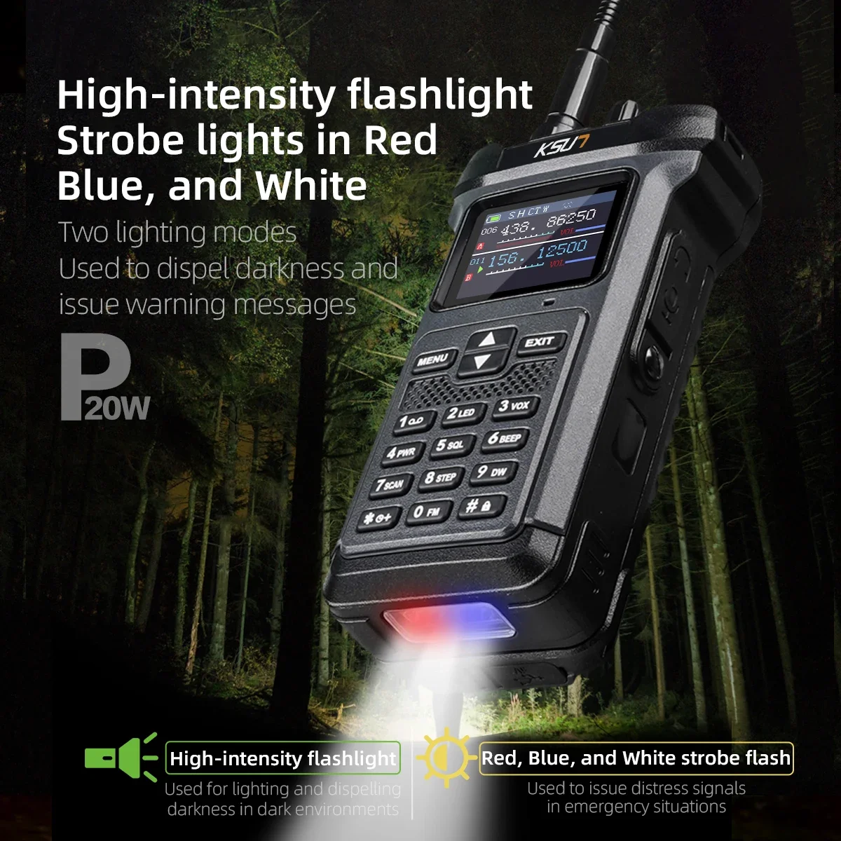 B-M KSUN UV119D VHF UHF Dual Band Ham วิทยุไฟฉาย Reverse Charge Intercom Walkie Tokie 20 วัตต์ Walkie Talkie กลางแจ้ง