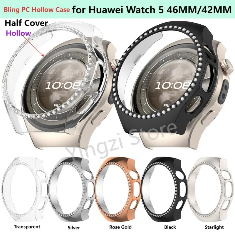 

Bling PC Hollow Half Case for Huawei Watch 5 46mm 42mm Diamond Crystal Protective for Huawei Watch5 42MM 46MM Protector Band