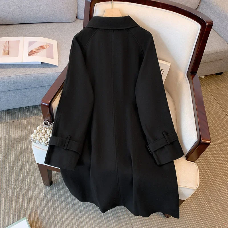 New  Winter Plus Size Vintage Black Overcoat Women Large Long Sleeve Black Woolen Warm Long Coat 3XL 4XL 5XL 6XL 7XL Clothing