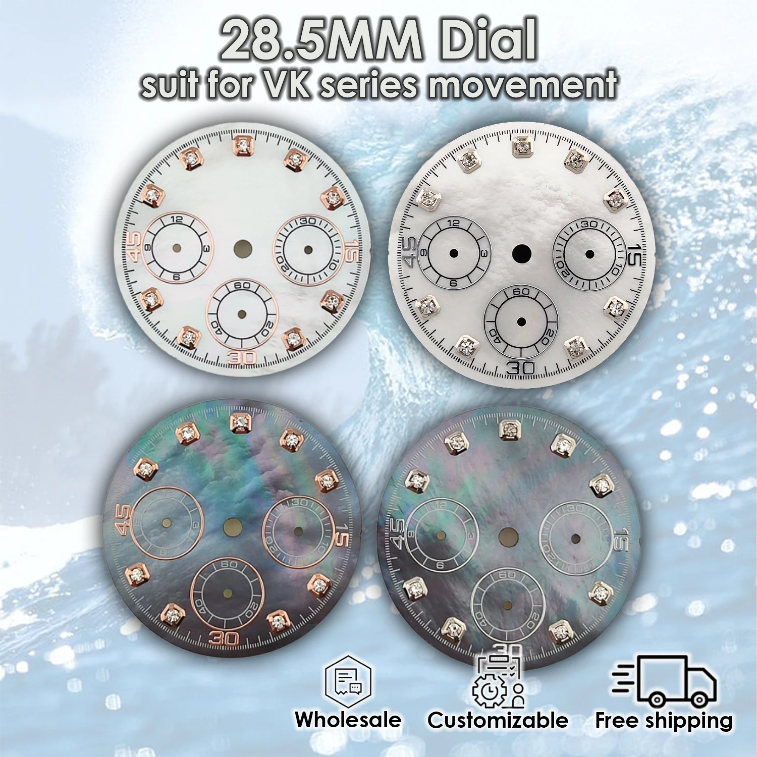 

VK63 dial 29MM Diamond indexes Shell surface suit for VK series movement Refit accessory Watch dial Customizable Wholesale