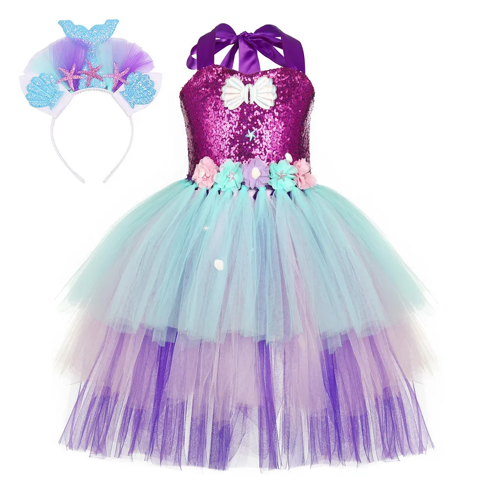 Little Mermaid Princess Dress for Children Birthday Carnival Halloween Party Fancy Girls Clothes Mermaid Frozen Cosplay Costume
