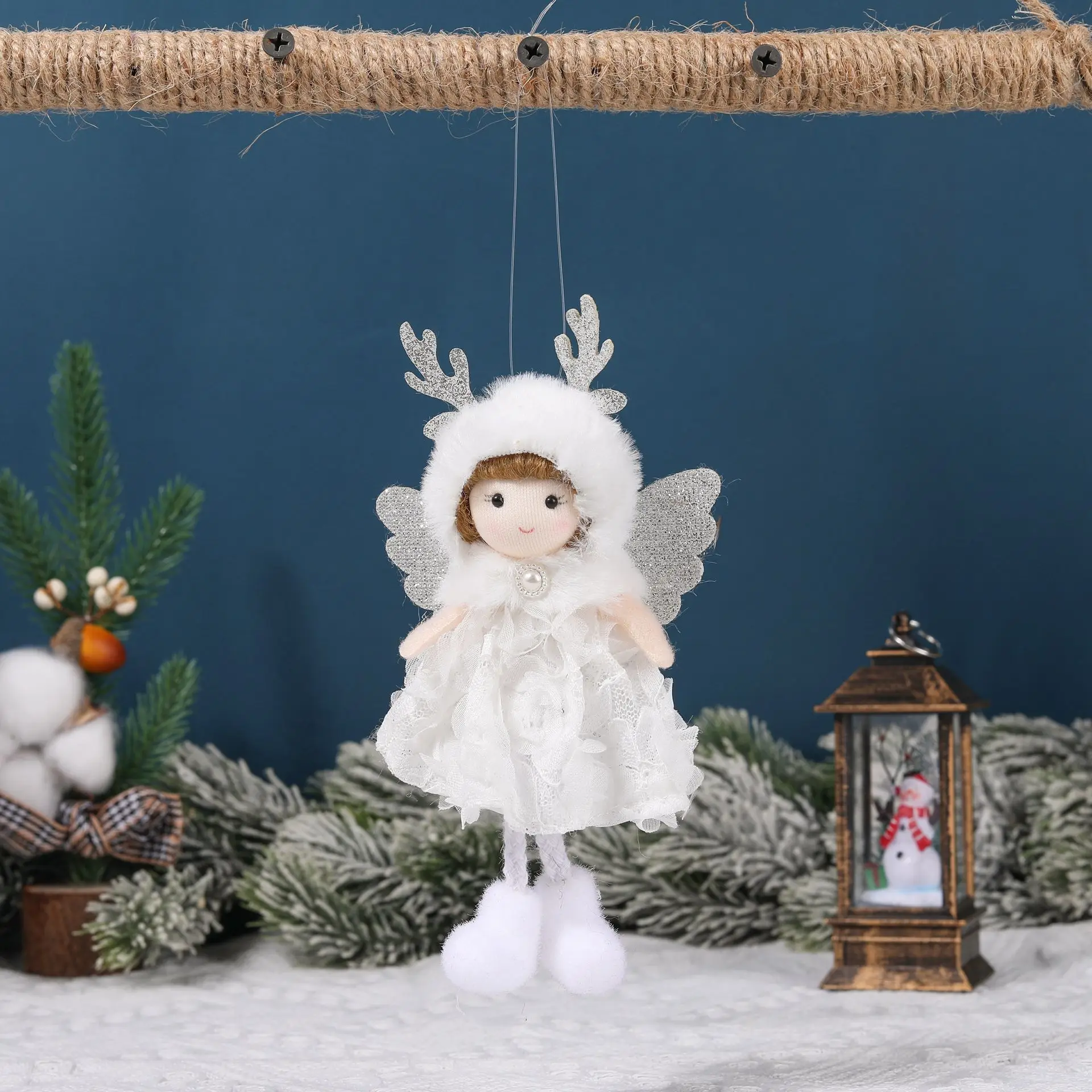 Fabric Christmas plush flower angel girl pendant Christmas atmosphere decoration doll pendant doll