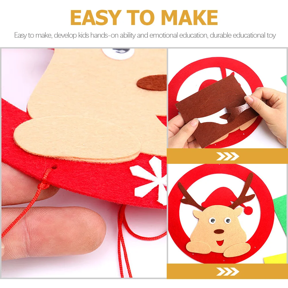 

4Sets Non-Woven Fabric Christmas Wreath Making Material Kids DIY Wreath Pendant Xmas Party Decoration Christmas Crafts for Kids