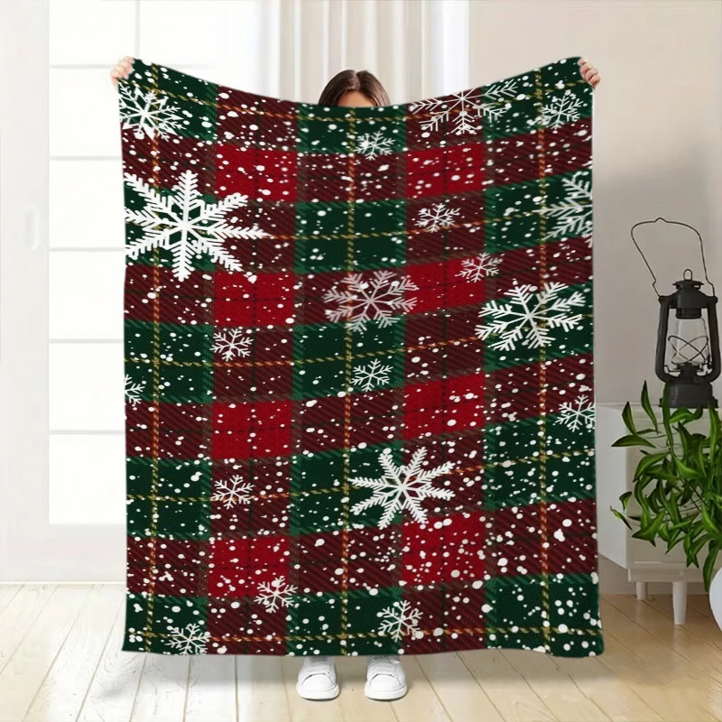 Plaid Snowflake Snowfall Christmas Print soft Throw Blanket home lounge sunroom family room couch great Christmas presents
