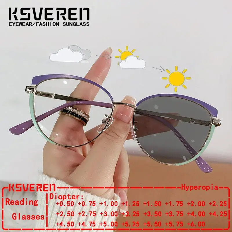 

Designer Cat Eye Photochromic Reading Glasses Women Clear Lens Presbyopic Eyewear Female Outdoor Discolour Readers Glasses