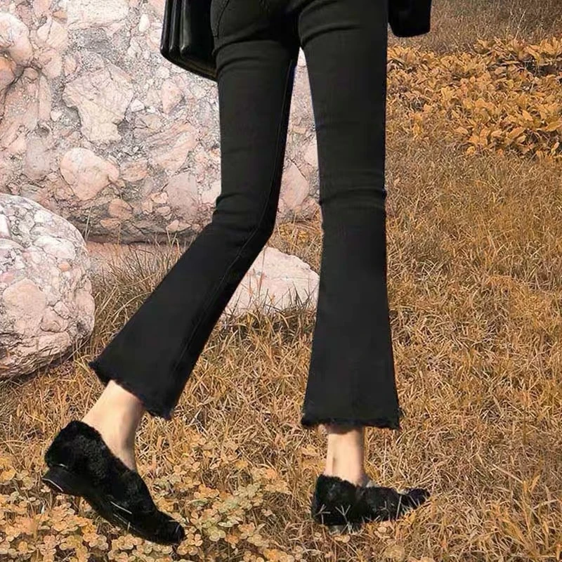 

Trendy High Waist Slim Fit Straight Leg Jeans Women's Faionable Micro Flared Denim Pants Casual High Waist Deep Blue