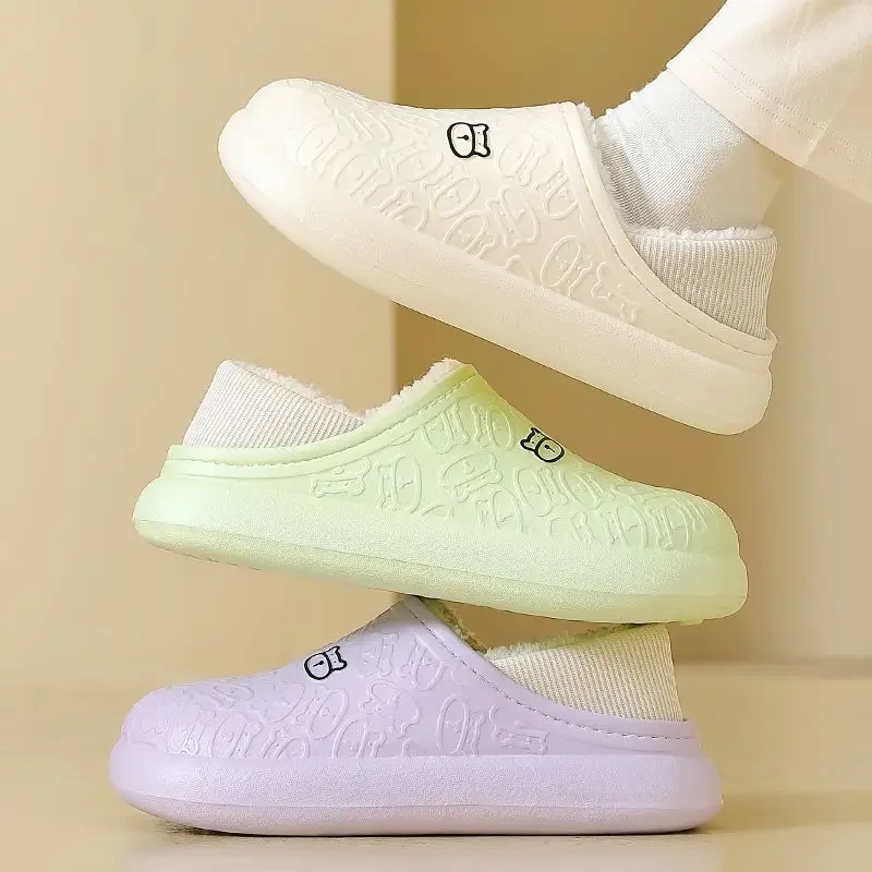 Женские меховые тапочки Xiaomi, водонепроницаемые теплые плюшевые домашние тапочки, Уличная обувь на толстой подошве, Нескользящие однотонные сандалии