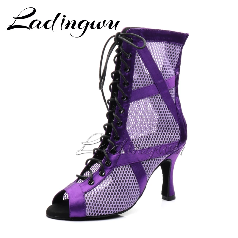 Ladingwu Purple Dance Shoes Women\'s  Party for Ladies Dance Boots Sexy Cuba High Heels Zapatillas Latin Women Dance Shoes