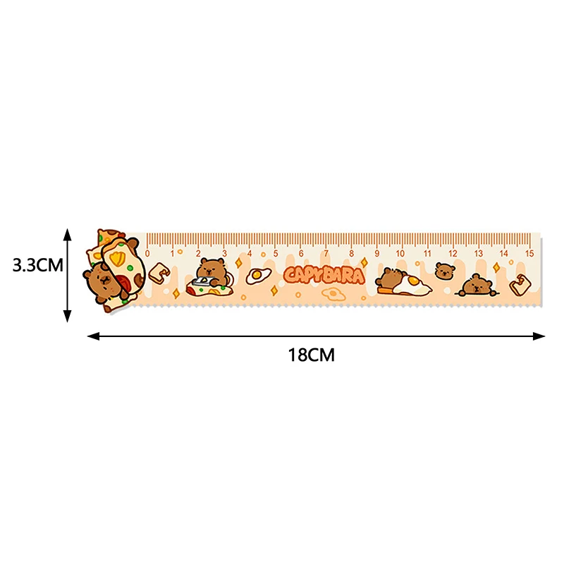 창의적인 눈금자 Capybara 눈금자 학교 사무용품, 물결 모양 선 그리기 도구, 아크릴 만화 스트레이트 눈금자 문구, 15cm