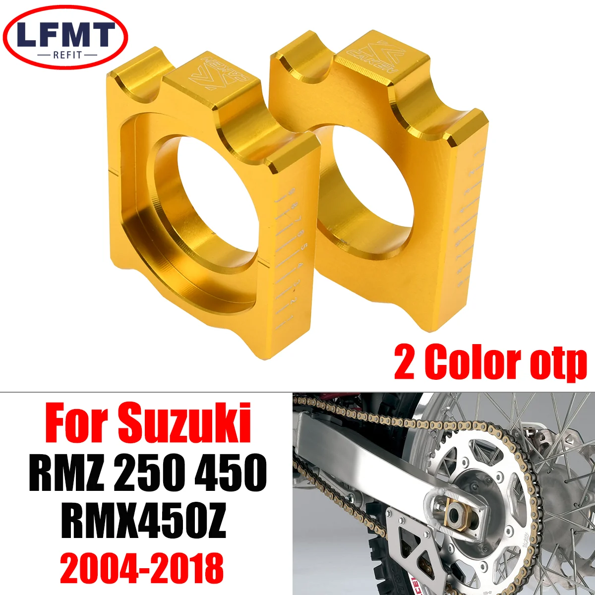 

Motocross CNC Gold Pair Rear Chain Adjuster Axle Block For Suzuki RMZ250 450 RMX 450Z For Kawasaki KX 125 250 250F 450F KLX450R