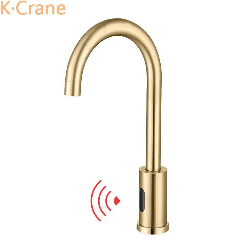 

Infrared Motion Sensor Faucet Brush Gold Gun Gray Smart Touchless Tap Deck Mount Modern Luxury Stainless Steel Faucets Crane