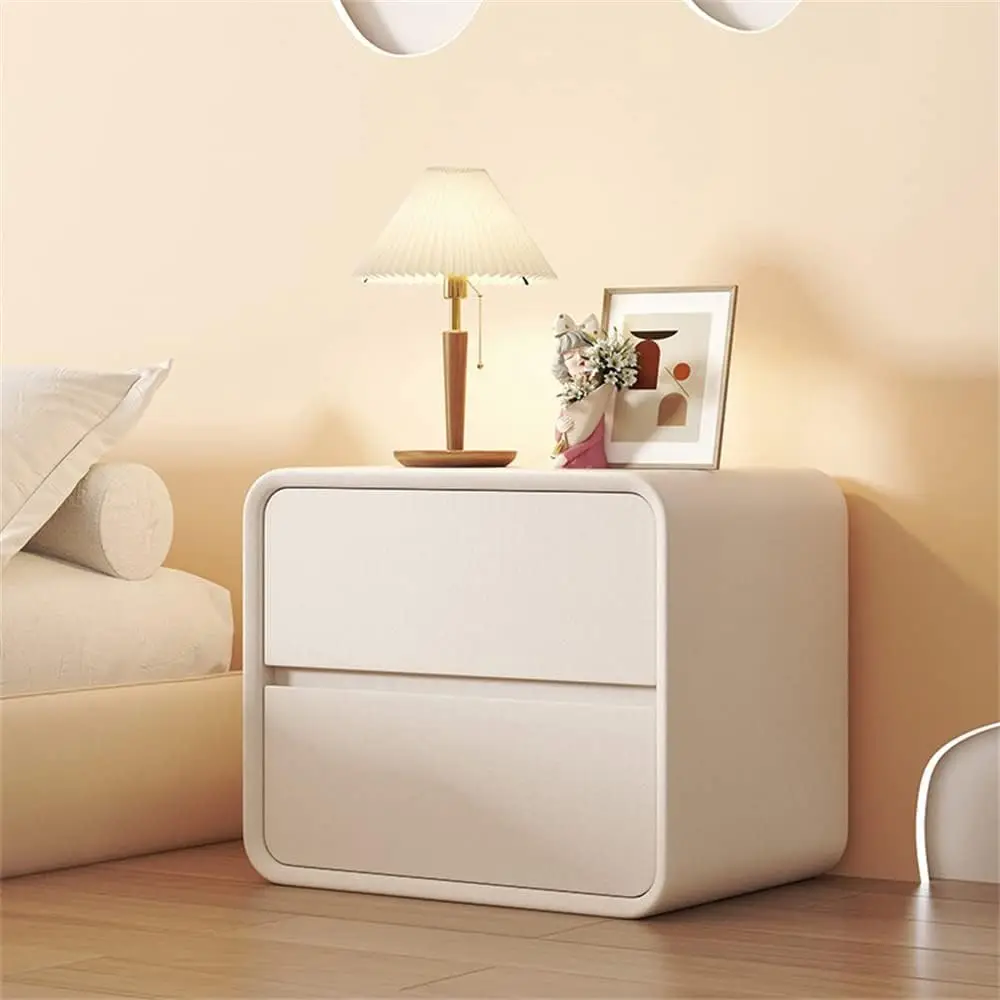 Modern Bedside Cabinet Leather Accent Table Nightstand with 2 Drawers Wood Frame Wood Frame Simple Locker 18