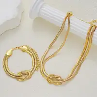 Ensemble collier et bracelet à double couche pour femmes, couleur or, chaîne serpent, collier ras du cou, torsadé, épais, accessoires de mode 5