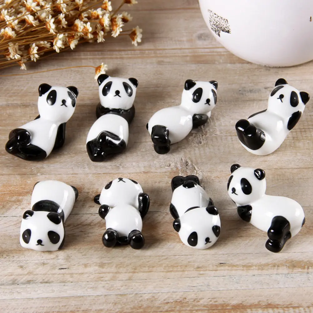 8Pcs Ceramic Chopsticks Stand Set Panda Shape Creative Holder for Chopsticks Spoons Forks Desktop Decoration Home Restaurant Use