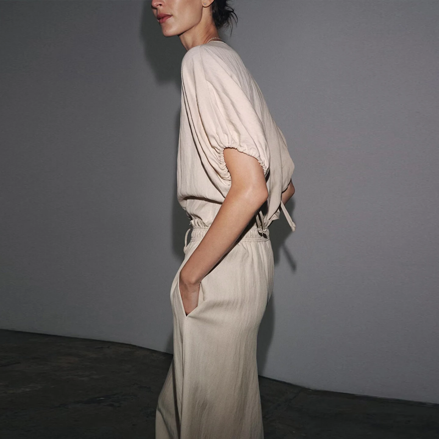 Z Damen Faion irt Loose Spwear Sle Pants Zweiteiliges Set Atmungsaktive Polyesterfaser ort Sve rund Ne
