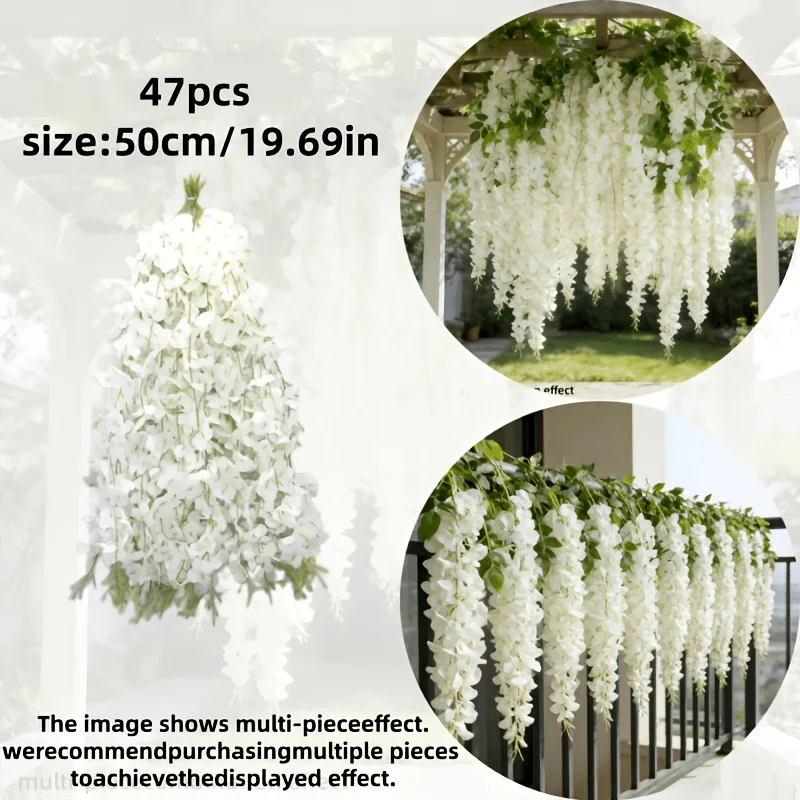 48 künstliche Glyzinienranken, künstliche Blumenranken für Innen- und Außendekorationen/weiß, geeignet für Hochzeitsdekorationen, Bögen, Gärten, Terrassen, Deckendekorationen, Rankgitter-Dekorationen, Deckendekoration – Detail 11