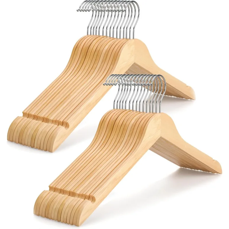 Wooden Hangers 30 Pack, 0.28-inch Slim & Durable Clothes Hangers Space Saving, Natural Wood Hanger with 360°Swivel Hook