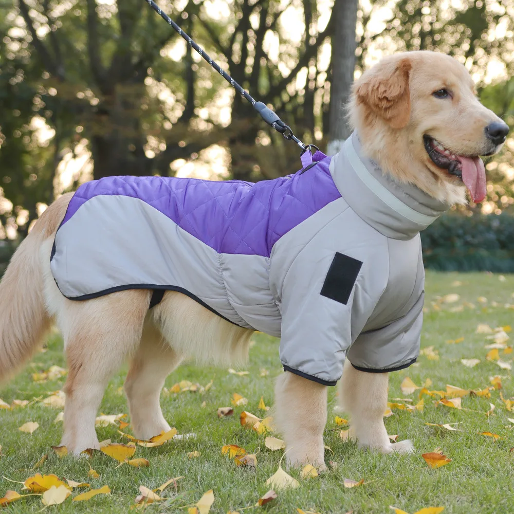 High-Neck Warm Jumpsuit for Dogs, Waterproof Dog Overalls, Cotton Blend Coat, Golden Labrador Retriever, Big Dog, Winter