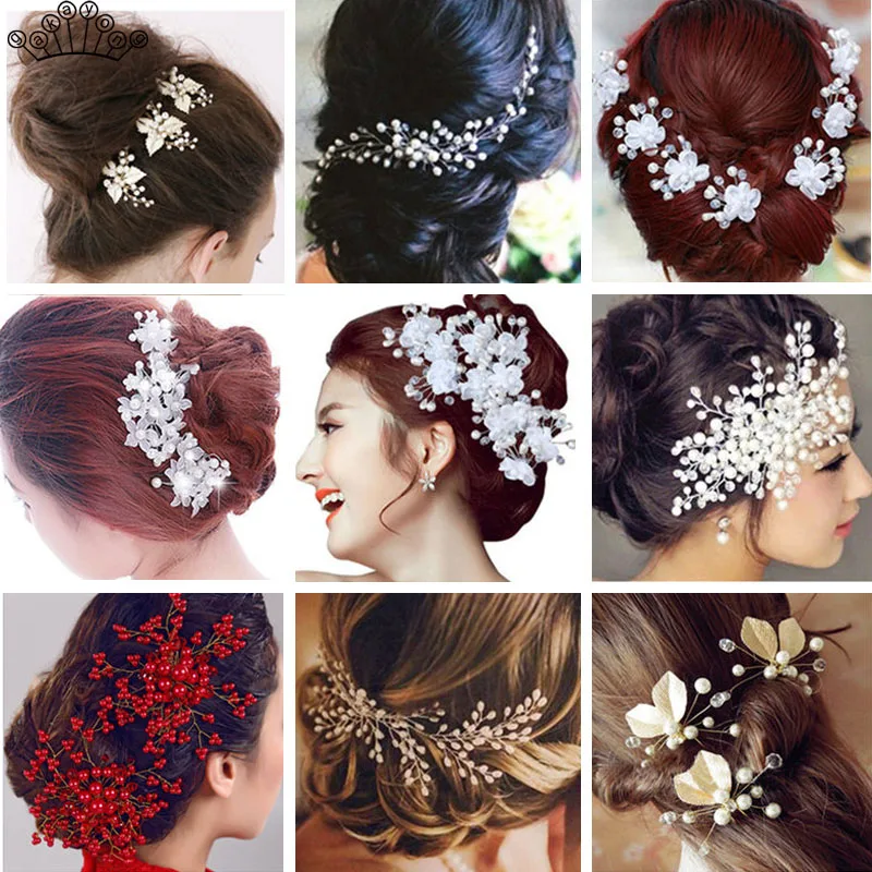 New Women Hair Accessories Imitation Pearl Flower Hairpins Hairband Bridal Wedding Hair comb Hair clip Headdress Jewelry Gift