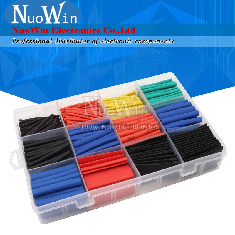 530pcs/580pcs/750pcs Assortment Electronic 2:1 Wrap Wire Cable Insulated Polyolefin Heat Shrink Tube Ratio Tubing Insulation