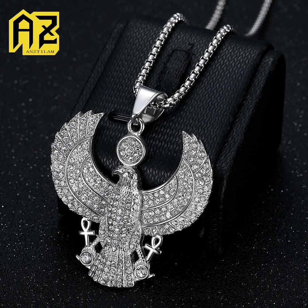 

Anztilam No Fade Eagle 316L Stainless Steel Iced Out Pendant with Long Link Chain Necklaces for Women Men Hip Hop Jewelry