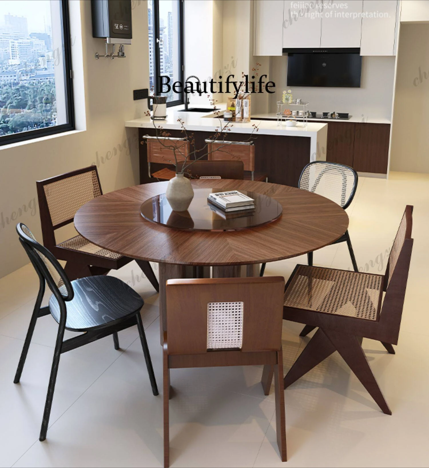 Solid wood round dining table Modern minimalist medieval round table Minimalist round rock slab dining table
