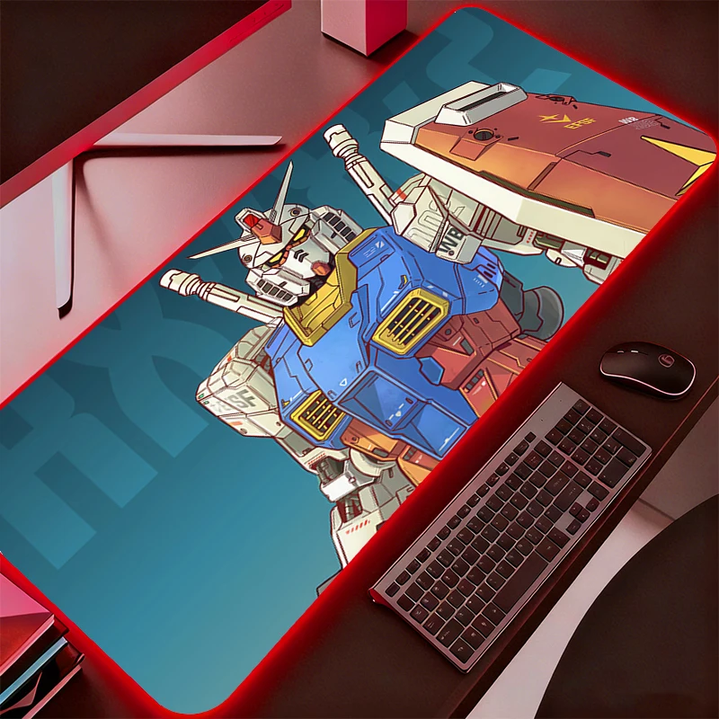 Alfombrilla de ratón con retroiluminación RGB, accesorios para juegos Mobile Suit Gundam, alfombrilla para teclado de ordenador, alfombrilla LED para ratón