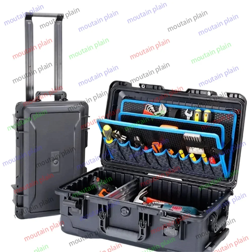 Toolbox Outdoor Hard Case Wheel Electrician Tools Chest Organizers Electric Drill Garage Storage with Boards Trolley Pocket Tool