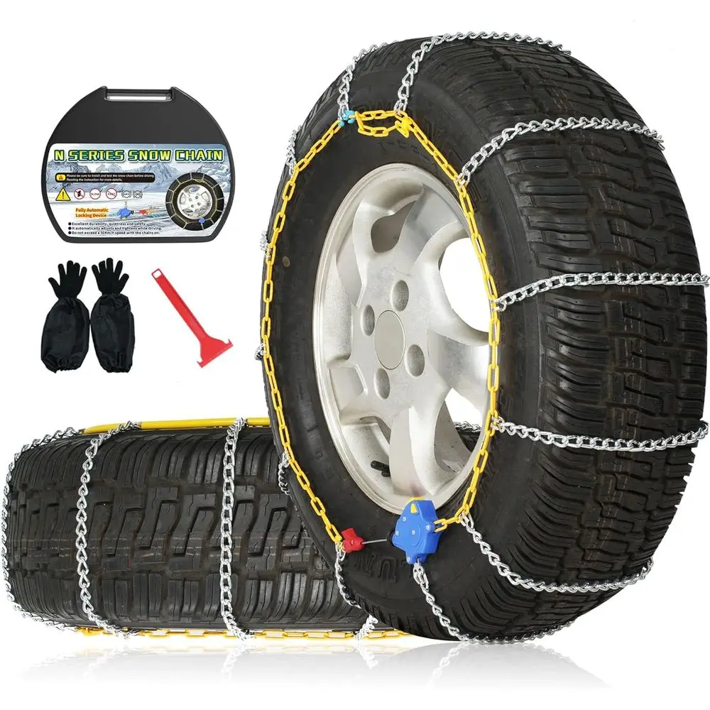 

Auto Fixing Snow Chains, 2 x 12 mm, 30s Quick Installation of Tire Chains with Automatic Tensioner, Universal Emergency Tire Tra