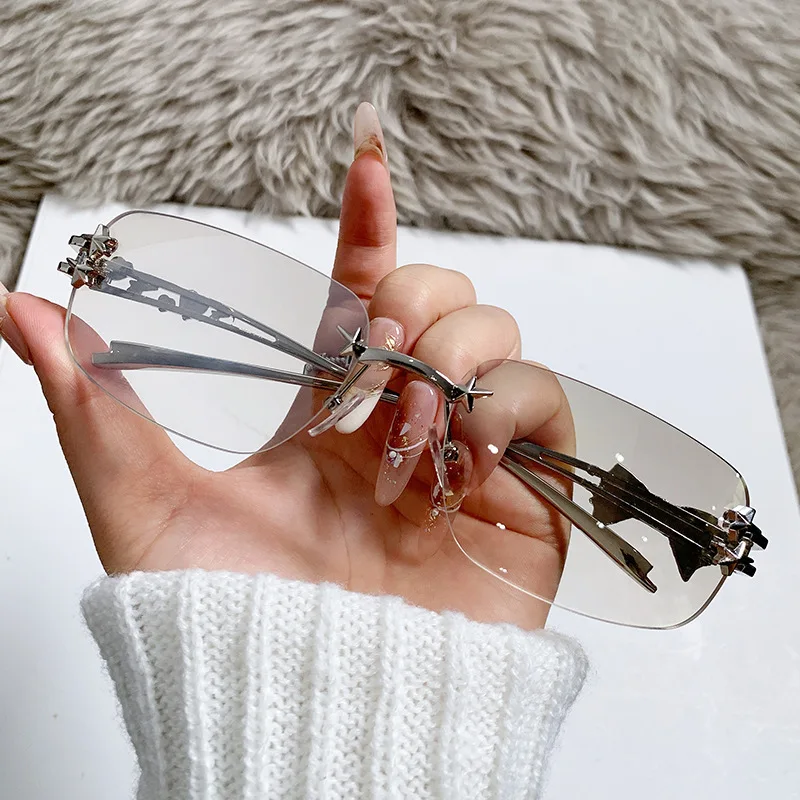 

European and American Style Star-studded Frameless Sunglasses, Fashionable Y2K Hot Girl Style Personalized Bow Sunglasses