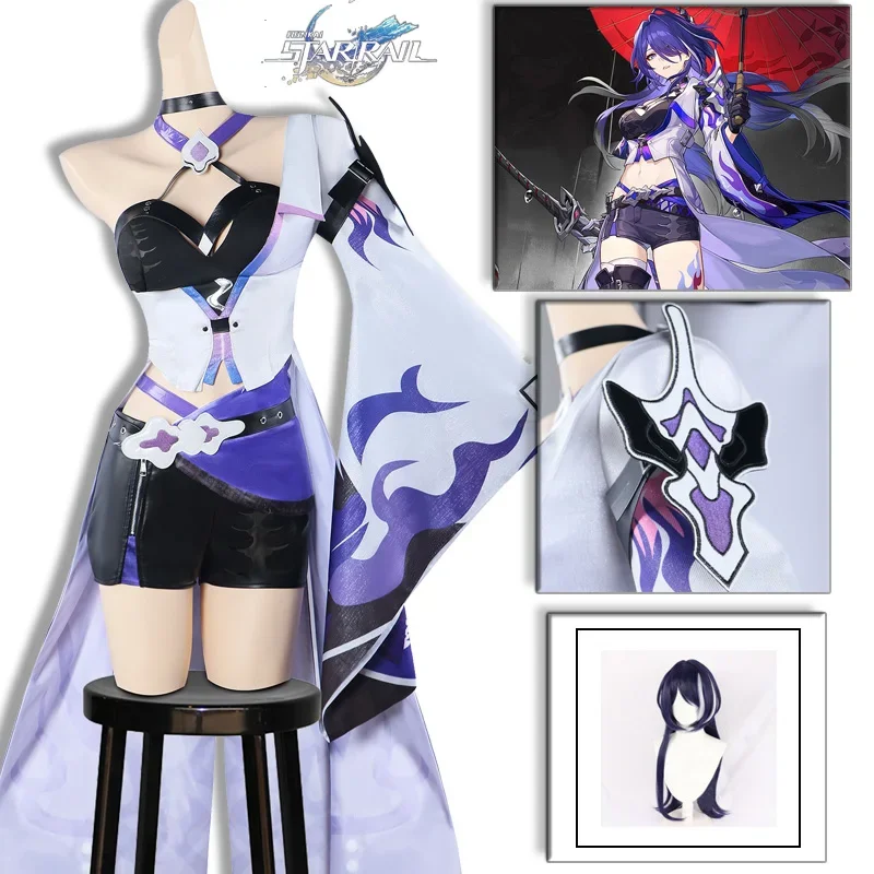 Acheron-Cosplay Game de estrela honkai traje ferroviário para mulheres, conjunto completo de vestido e peruca, roupas de festa de carnaval, Huangquan Cosplay Prop