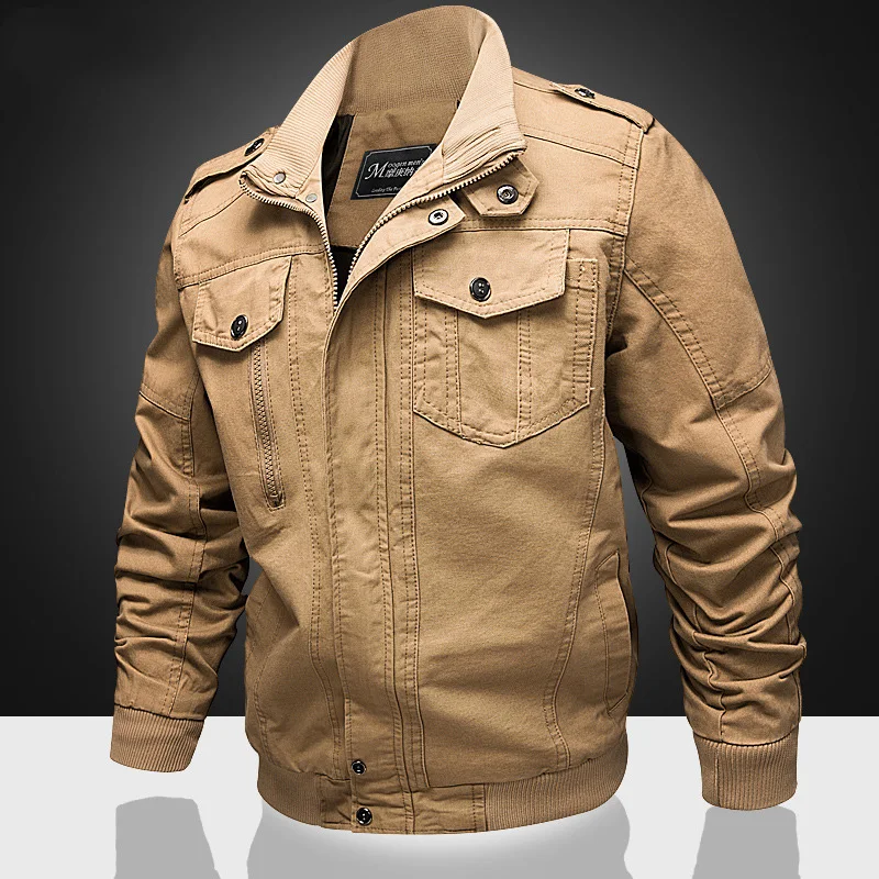 2025 Autum Winter Men Cargo Coat Thicken Warm Stand Collar Male Outerwear Vintage Long Sleeve Zipper Oversize Daily Man Jacket