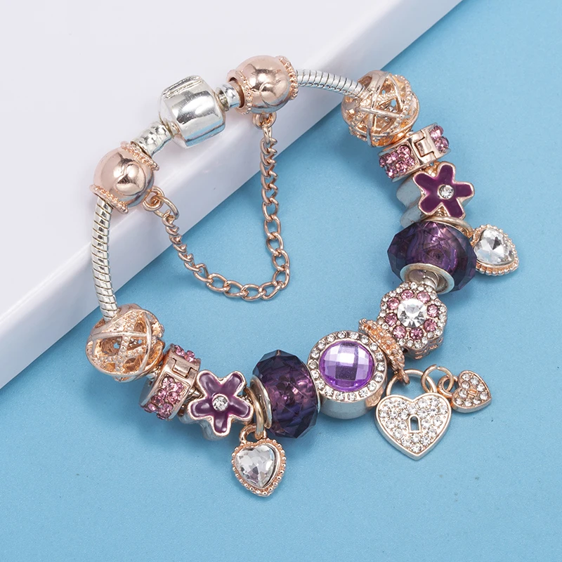 Pink Gift Bag High Heels Charm Bracelet For Women With Crystal DIY Charms Beads Pendants High-Quality Jewelry Dropshipping