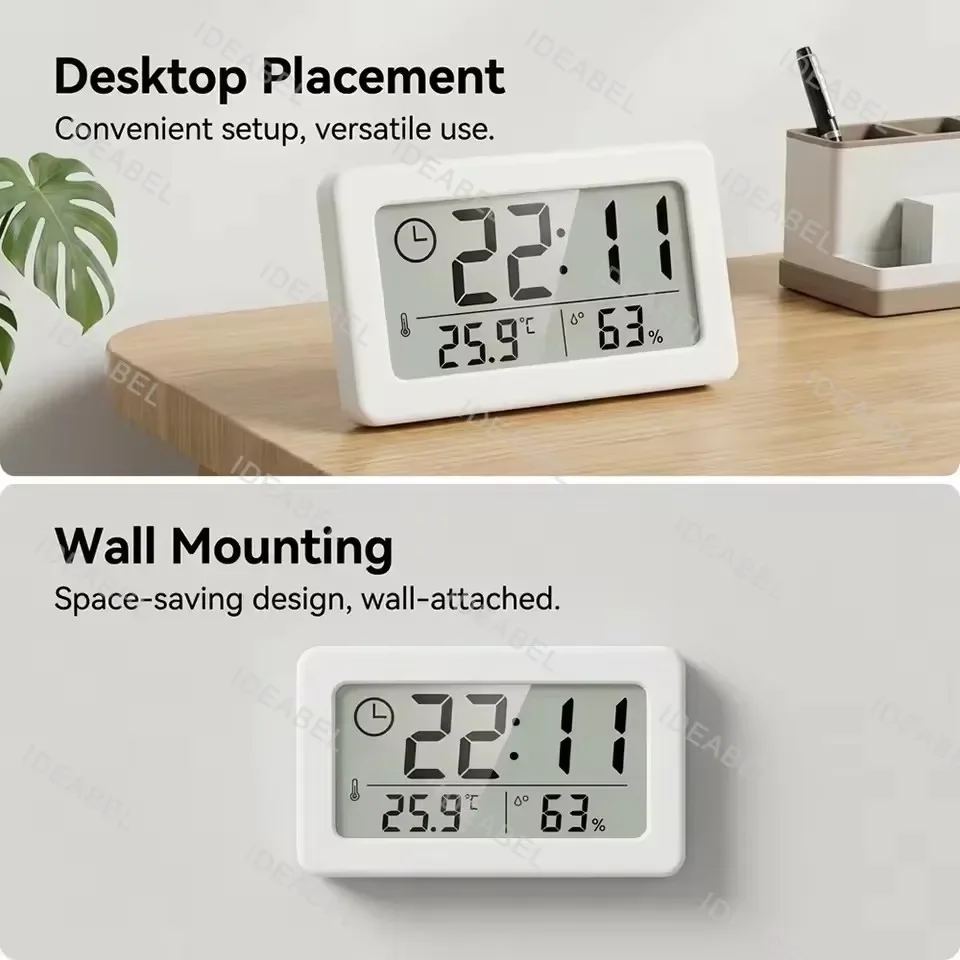 Digital Clock Temperature Humidity Meter Battery Powered Desktop Wall Mount for Kitchen Bathroom Office Living Room Bedroom gallery 5