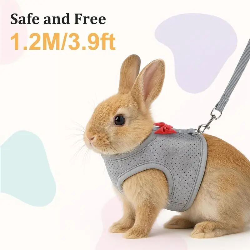AEE8-Bunny Harness And Leash Set, Soft Breathable Mesh Vest, Escape-Proof Adjustable Small Pet Harness