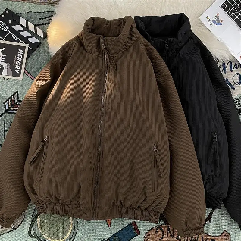 

Retro Hong Kong Style Thickened Corduroy Cotton Jacket Men's Winter Warm Loose Casual Style Youth Brand Cotton Padded Coat