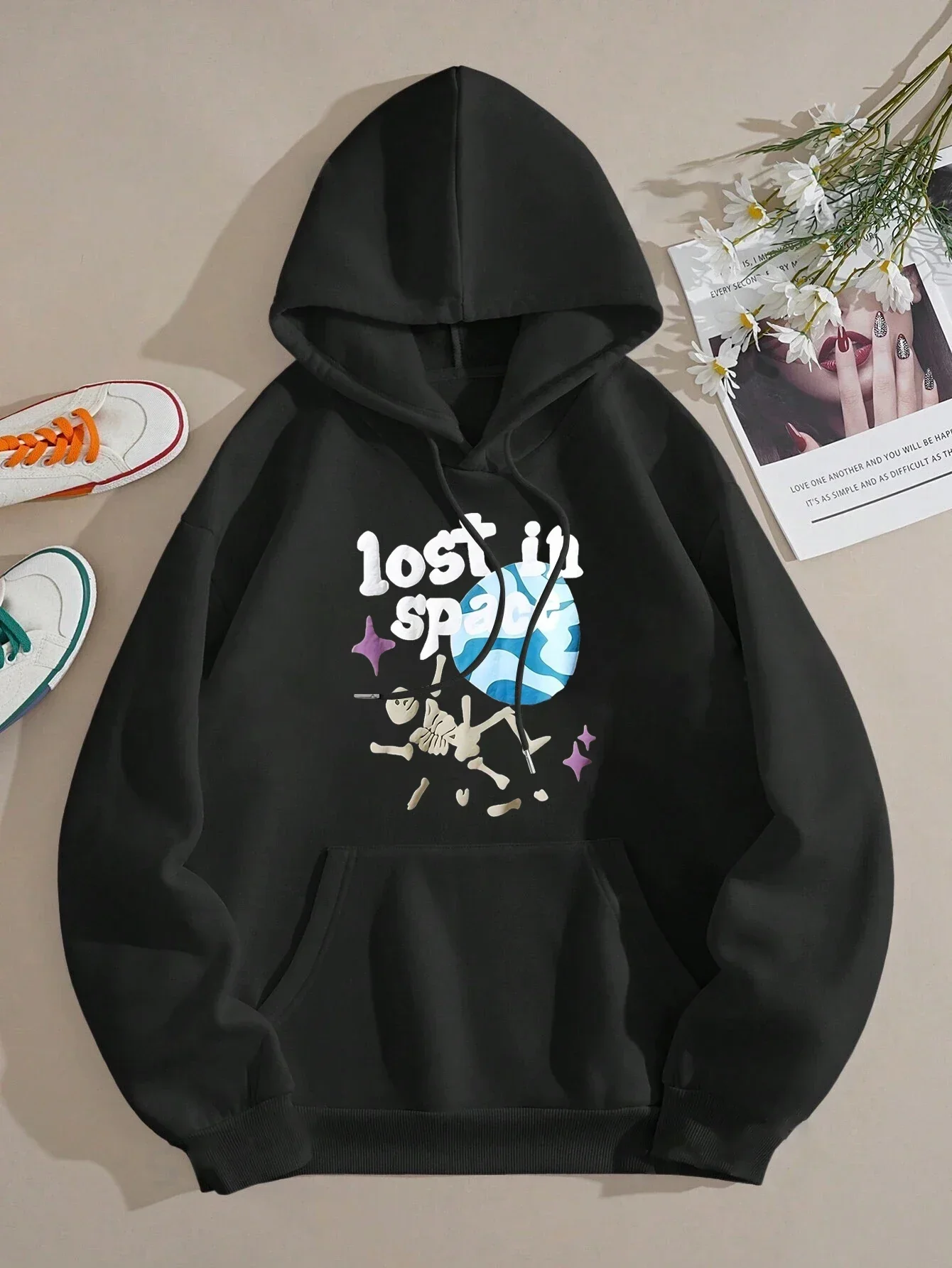 

Fun Print Surprise ghost Hooded Sweatshirt Women's Long sleeve Hip Hop Streetwear Hooded Pullover Casual Top Loose Fleece hoodie