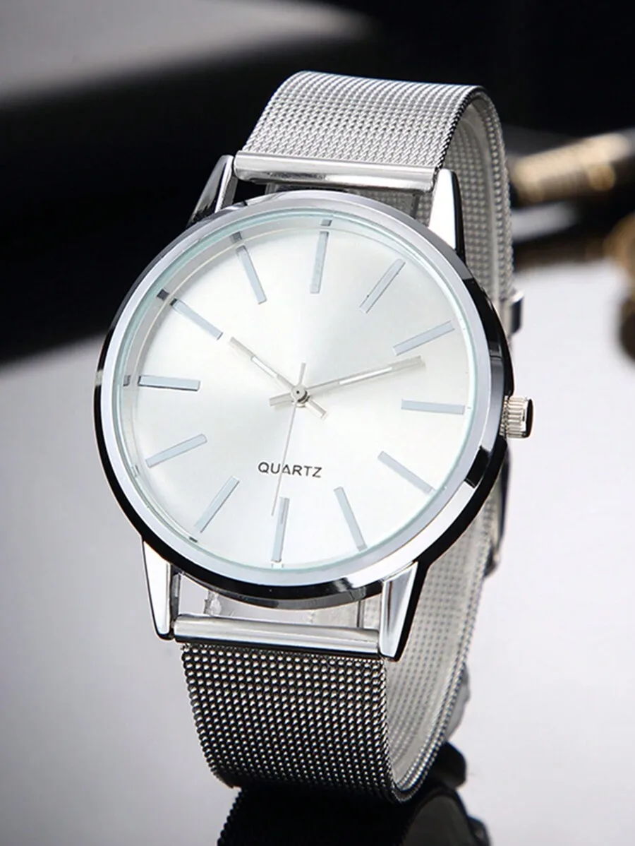 1pc Unisex Black Stainless Steel Quartz Watches For Men Women Fashion Business Style Men Watches Women Watches Pointer Design