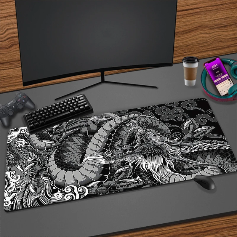 Black and White Dragon Mouse Pad Japanese Style Large Mouse Mat Gamer XXL Keyboard Desk Mats Carpet Gaming Notbook For Mousepad