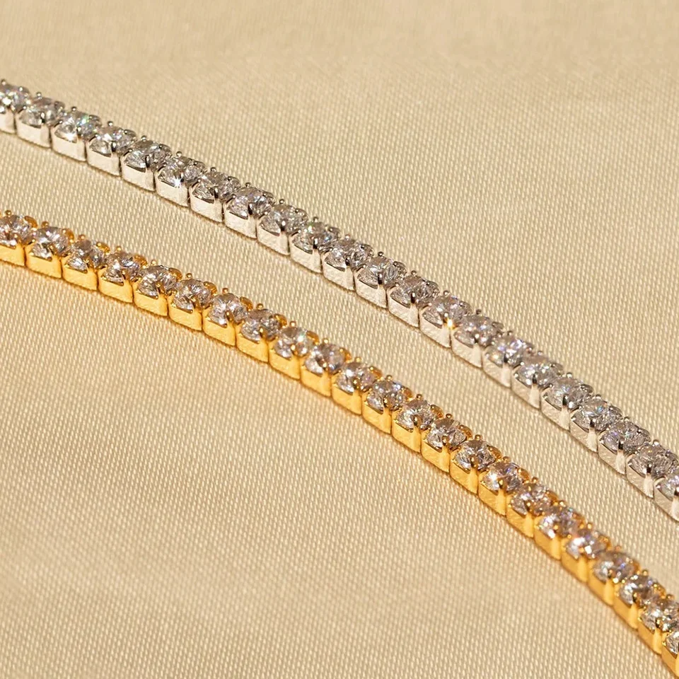Edelstahl 2mm CZ Vergoldetes Funkelndes Tennis-Kettenarmband Hochwertige Weiße Zirkonia Einreihiges Einfaches Accessoire für Mädchen – Detail 5