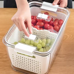 Fridge Storage Box Refrigerator Fresh Vegetable Fruit Boxes Drain Basket Storage Containers With Lid Kitchen Tools Organizer